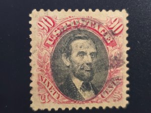 1869 US Scott 122 90c Abraham Lincoln - Used VF Centering PF - Cert. Small Thin