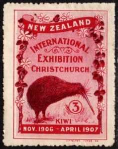 1906 New Zealand Poster Stamp New Zealand International Exhibition Christchurch