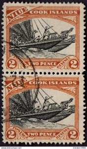 NIUE 1936 2d Black & Yellow-Brown Vertical Pair SG64 FU