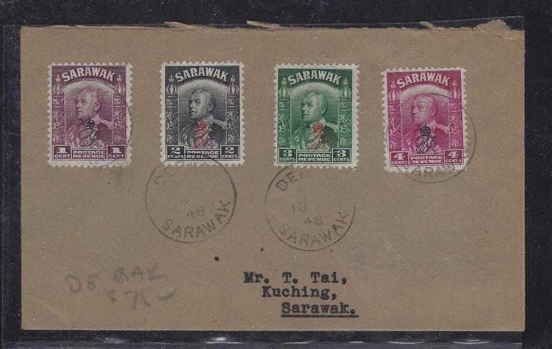   SARAWAK POSTAL HISTORY (P1509B) COVER 1948 ROYAL CYPHER 4 VALUES DEBAK TO KUC