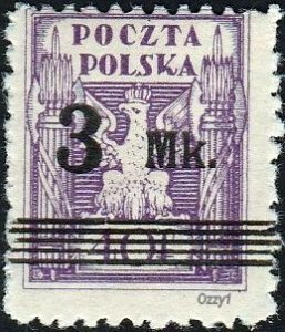 Poland 1921 Sc#153, SG#153 3m on 40f Eagle and Fasces MINT-VF-DOG-H.