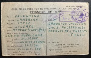 1943 Egypt Camp 308 censored POW Italian Prisoner of War PC Cover to Trieste