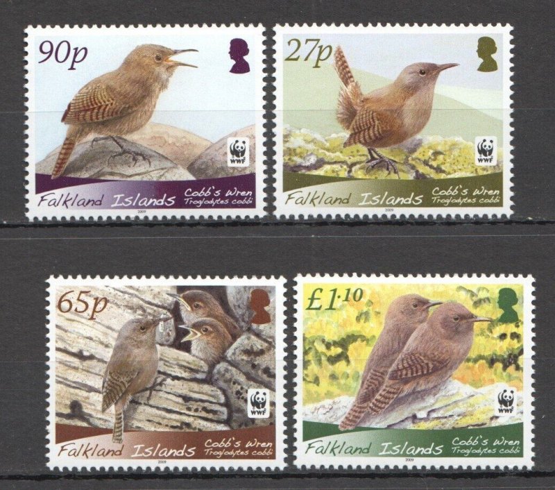 Ft145 2009 Falkland Islands Wwf Birds Cobb'S Wren Fauna #1078-81 Set Mnh