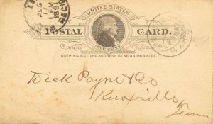 United States U.S. R.P.O.'s Brist. & Chat. Day 1891 500-K-4  Postal Card.