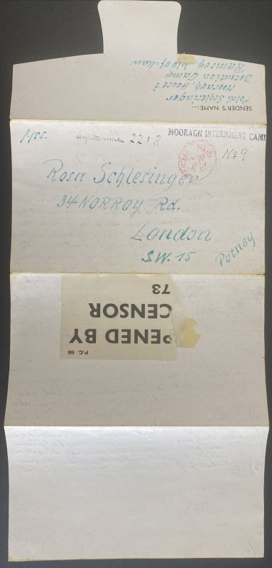 1940 Isle Of Man England Mooragh Interment POw Camp Letter Sheet Cover To London