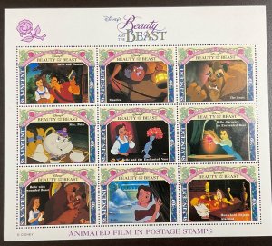 St Vincent Disney Beauty and the Beast Sheet of 9 1992