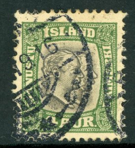 Iceland 1907 Two Kings Official 4a Green & Gray Perf 13 Scott # O32 VFU D553