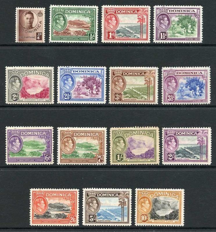 Dominica SG99/109 1938-42 KGVI Set of 15 Wmk Mult Script CA M/M