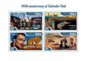 MALDIVES - 2014 - Salvador Dali - Perf 4v Sheet - Mint Never Hinged