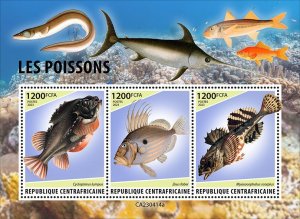 C A R - 2023 - Fishes - Perf 3v Sheet  - Mint Never Hinged
