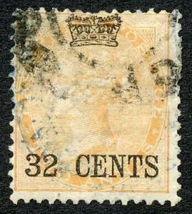 Straits Settlements SG9 32c on 2a yellow Cat 120 pounds