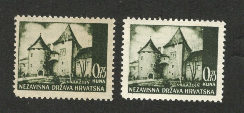 CROATIA - NDH - 2 MNH STAMPS, 0.75 kuna - DIFERENT COLOR - 1941/42/43.