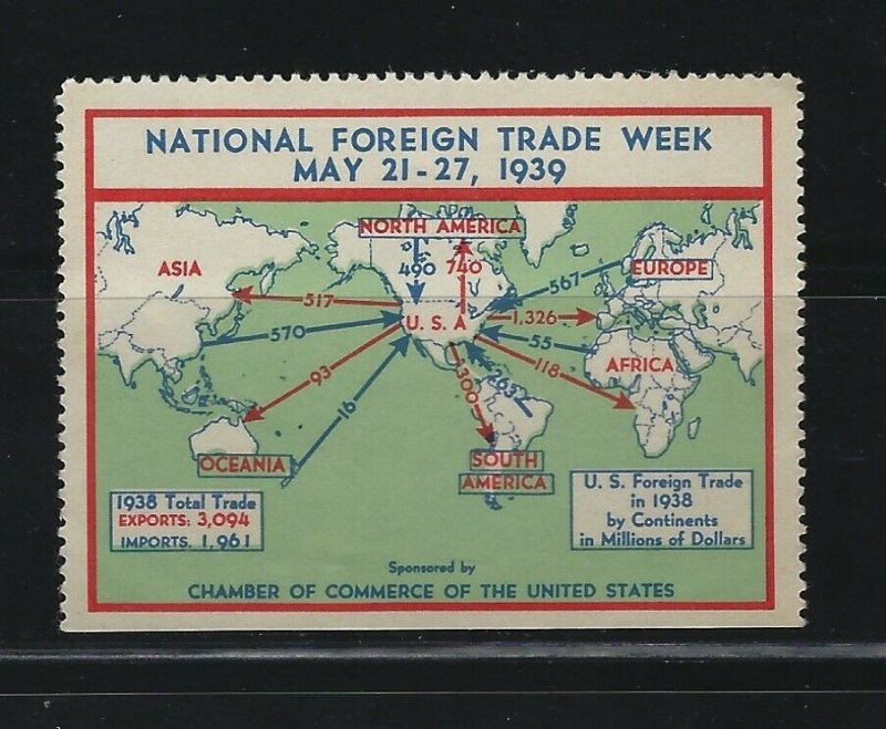 UNITED STATES - 1939 NATIONAL FOREIGN TRADE WEEK POSTER STAMP MNH
