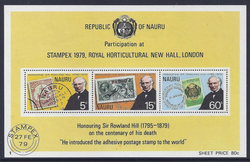 NAURU  Sc#197A Stamps on stamps, Rowland Hill S/S (1979) MNH