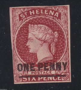 1863 St. Helena Classic Scott # 8 MINT, Imperf - HIGH QUALITY GEM  Overprinted