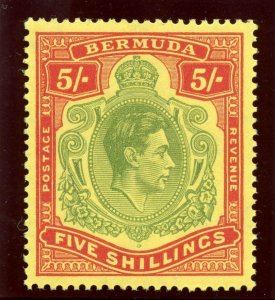 Bermuda 1945 KGVI 5s green & red/pale yellow superb MNH. SG 118e. Sc 125a.