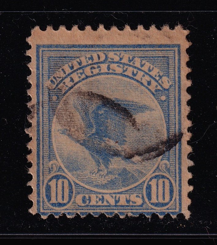 1911 Registry Mail 10c ultramarine Sc F1 used CV $14 (L