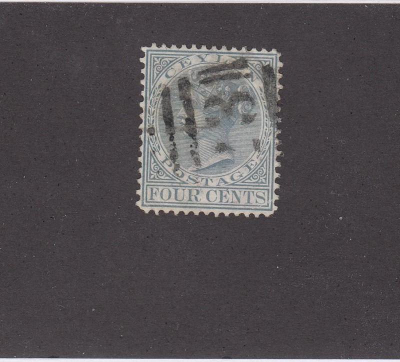 CEYLON # 78 QUEEN VICTORIA 4cts NUMERAL CANCEL CAT VALUE $40+