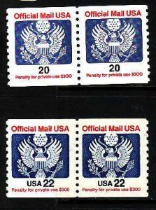USA-Sc#O135-6- id8-unused NH Official coil pairs-1983-