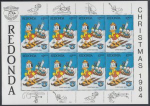 REDONDA  # 004.3 SHEET of 8 CELEBRATING XMAS 1984 and DONALD DUCK'S 50th ANN