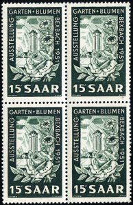 Saar #229 (Mi. 307) Cat€14, 1951 Exhibitions of Gardens and Flowers, block ...