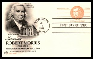 US UY34 Robert Morris Artcraft U/A FDC Postal Reply Card