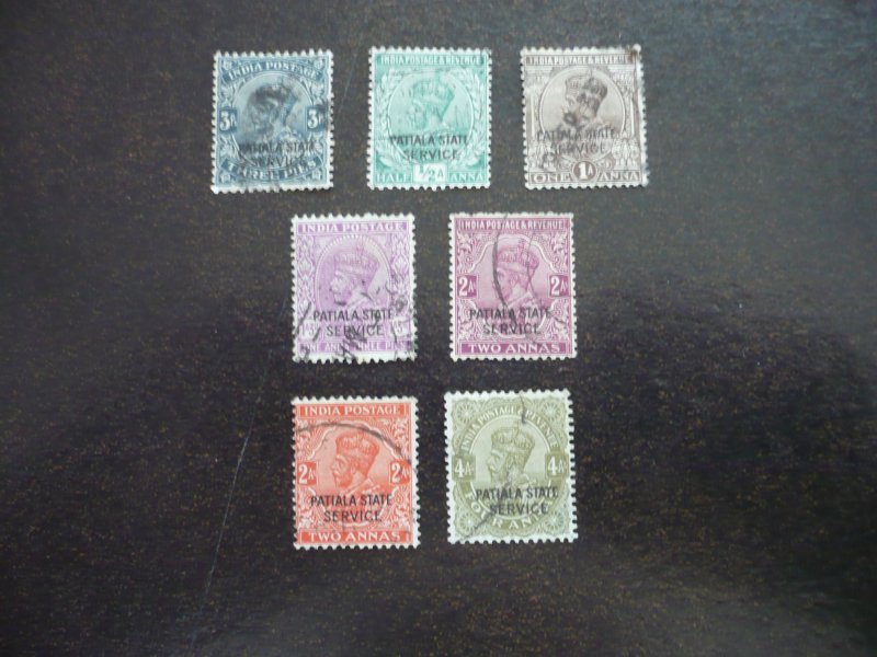 Stamps-Indian Convention State Patiala-Scott#O40-O47- Used Part Set of 7 Stamps