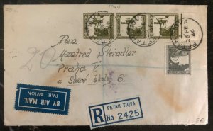 1946 Petah Tiqva Palestine Airmail Registered Cover To Prague Czechoslovakia