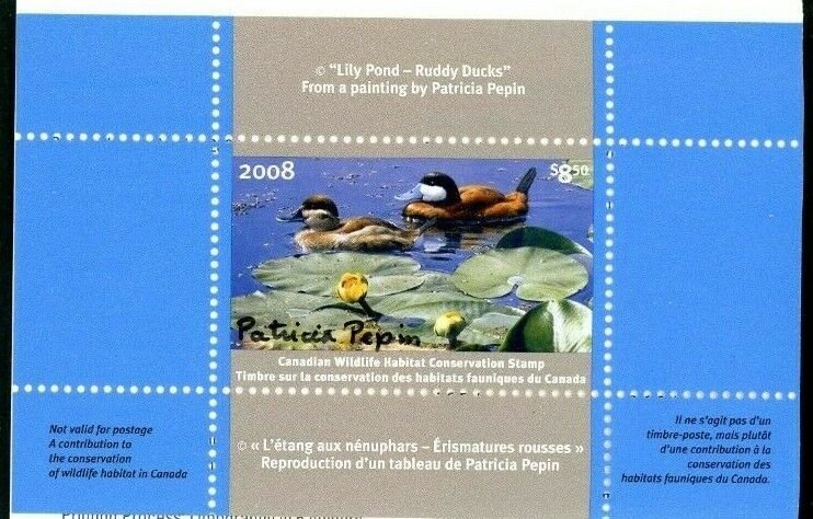 CANADA 2008 DUCK STAMP ARTIST SIGNED IN FOLDER AS ISSUED RUDDY DUCK by PEPIN