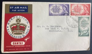 1953 Melbourne Australia First Day Cover Quantas Queen Elizabeth II Coronation