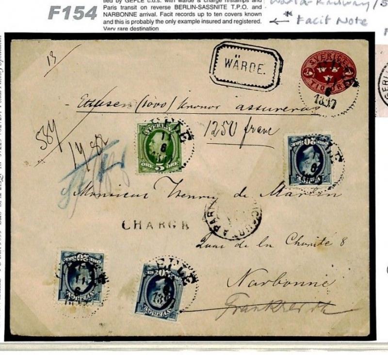 F154 World Railway Sweden Germany France 1897 Cover {samwells}