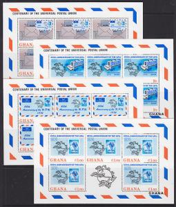 Ghana Sc 512-515A MNH. 1974 UPU Centenary + Imperf S/S