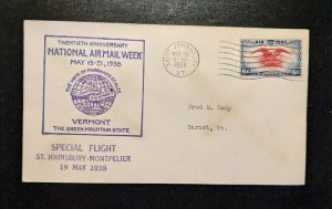 1938 Saint Johnsbury Vermont National Airmail Week Airmail Cover Barnet Vermont