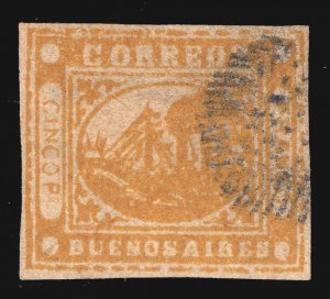 MOMEN: BUENOS AIRES #5a 1858 OCHER IMPERF USED XF LOT #66757*