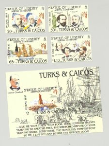 Turks & Caicos #661-665 Statue of Liberty 4v & 1v S/S Imperf Proofs