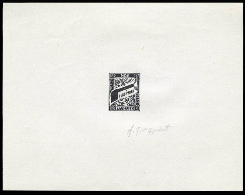 French Colonies, French India, 1929 Postage Dues, artist signed die proof in ...