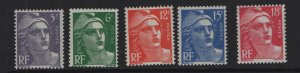 France  #650-654   MNH  1951  Marianne issued 1951