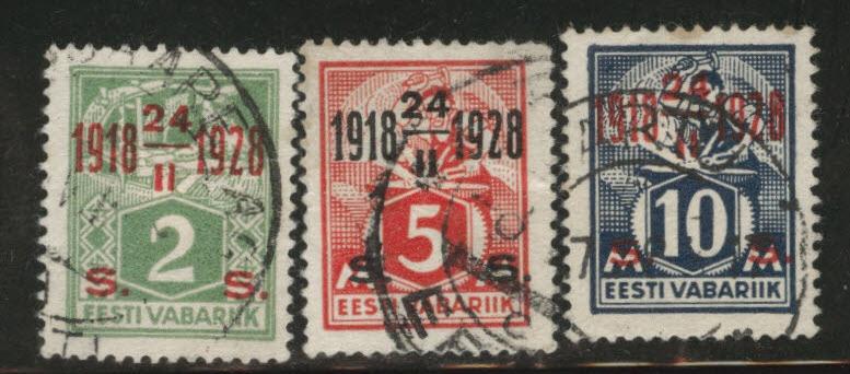 Estonia Scott 84-86 used overprinted stamps