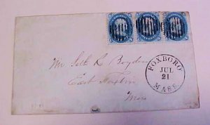 US #63 STRIP OF 3 FOXBORO MASSACHUSETTS