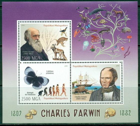 Charles Darwin Science Prehistoric Butterflies Turtles Madagascar MNH stamps set