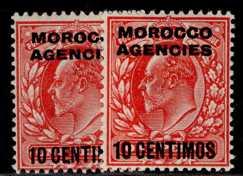 MOROCCO AGENCIES EDVII SG113 + 113a, 10c on 1d SHADE VARIETIES, M MINT. Cat £48.