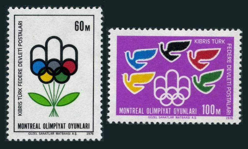 Turk Cyprus 37-38,MNH.Michel 34-35. Olympics Montreal-1976.Rings,doves.