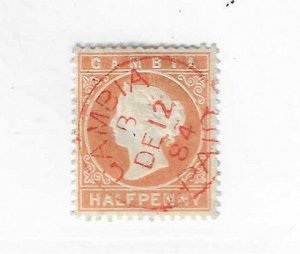 Gambia Sc #5 1/2p orange  with red paid 1884 red CDS