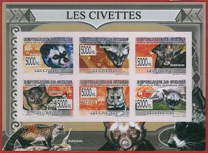 FRENCH GUINEA - ERROR, 2010 IMPERF SHEET: CIVETS, Animals, Nature