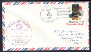 US El Paso,TX to Maztalan,Mexico Frontier Airlines 1978 First Flight Cover