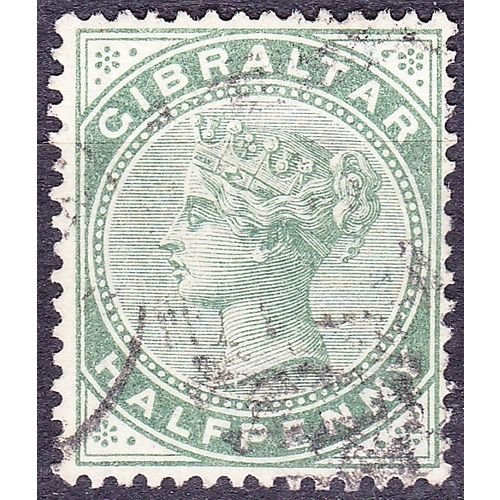 GIBRALTAR 1887 QV 1/2d Dull Green SG8 Used