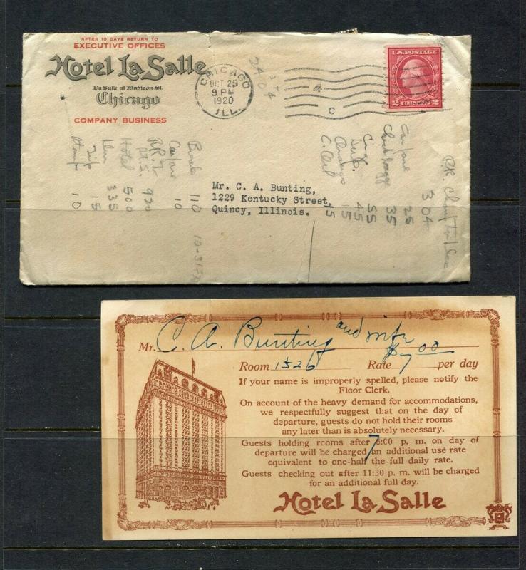 1920 Hotel La Salle (Chicago) $7 rate Card and letter - Nice