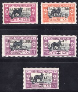 MOMEN: FRENCH ST PIERRE SC #J42-J43,J45,J46,J46a 1942 MINT OG LH LOT #65957