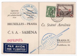 CZECHOSLOVAKIA 1937 BRUXELLES PRAGUE  AIRMAIL POSTCARD SEE SCANS (5)