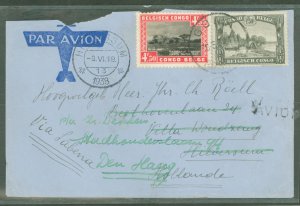 Belgian Congo 149/172 Airmail cover Goma to Netherlands 6/19/38 tear upper left of Envelope